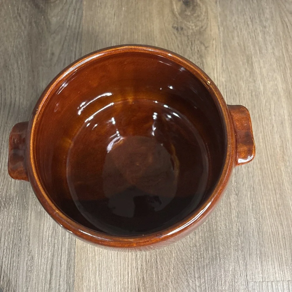 West Bend Bean Pot Stoneware with Metal‎ Lid Brown Glazed 2 QT 1950s USA Vintage